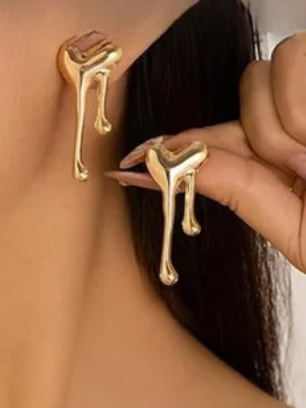 Gold Drip Heart Drop Earrings - Women Jewelry